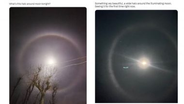 Halo Around Moon Photos Go Viral on Twitter! Netizens Share Beautiful Pics of Lunar Halo, Know Its Meaning